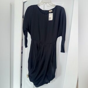 H&M Black Draped Dress NWT Long Sleeve Mini Size 4